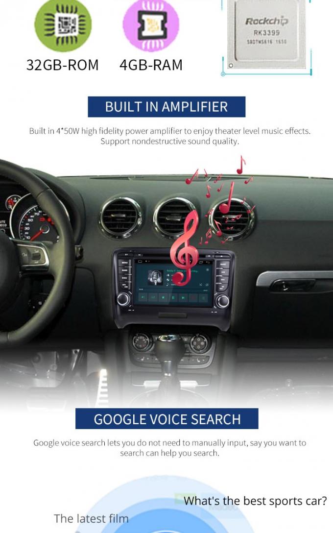 Lecteur DVD d'Android 8.1system Audi, navigation de généralistes de lecteur DVD de voiture d'Ublox 6 Android