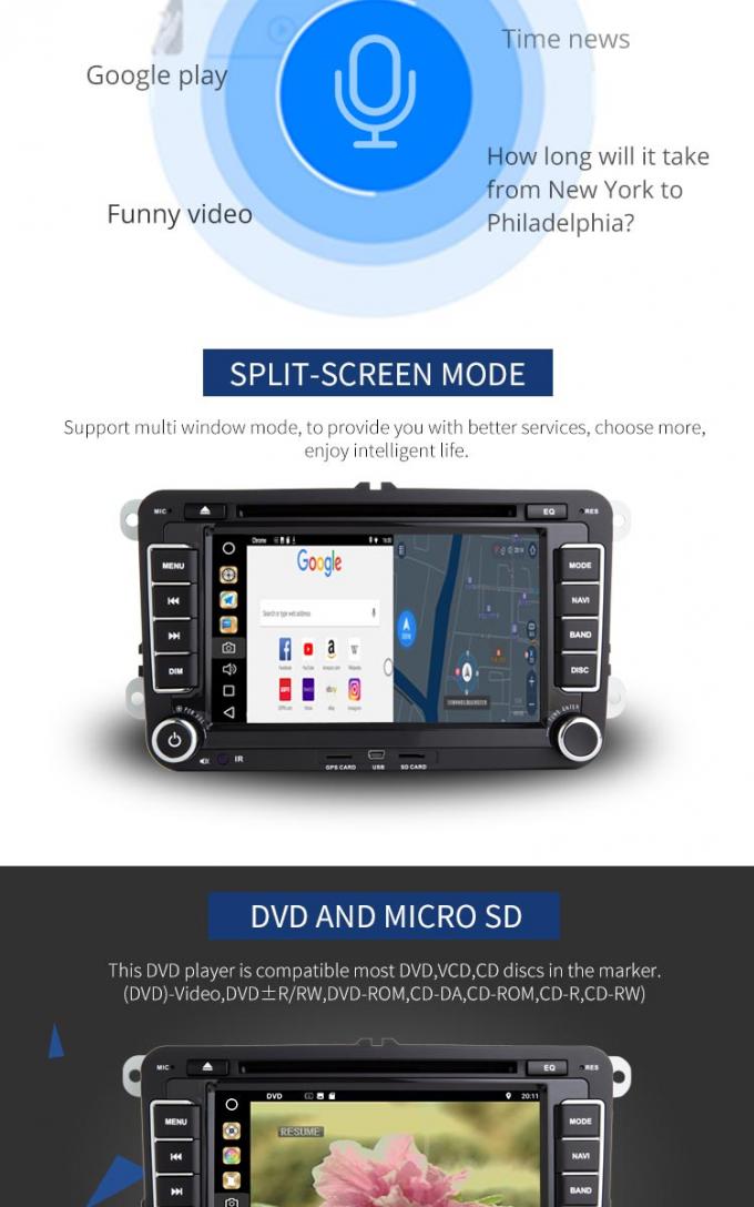 7 voiture d'Android 8,1 de lecteur DVD de Volkswagen d'écran tactile de pouce avec Wifi BT GPS AUX.