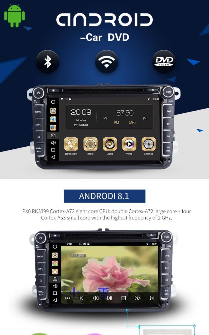 caméra automatique d'arrière de Camrea d'avant de lecteur DVD de Volkswagen Golf de vacarme de 4GB RAM Android double