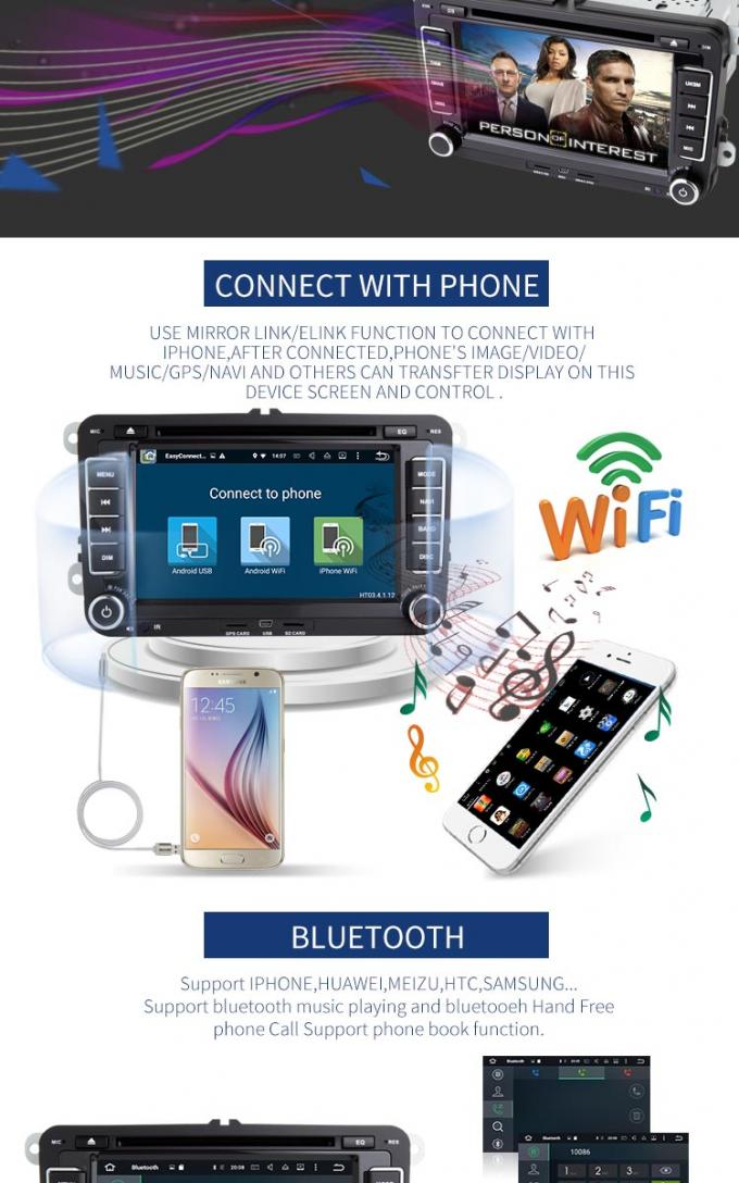 Android 8,0 Bluetooth - navigation permise de généralistes de lecteur DVD de voiture pour le golf 5 de VW B6